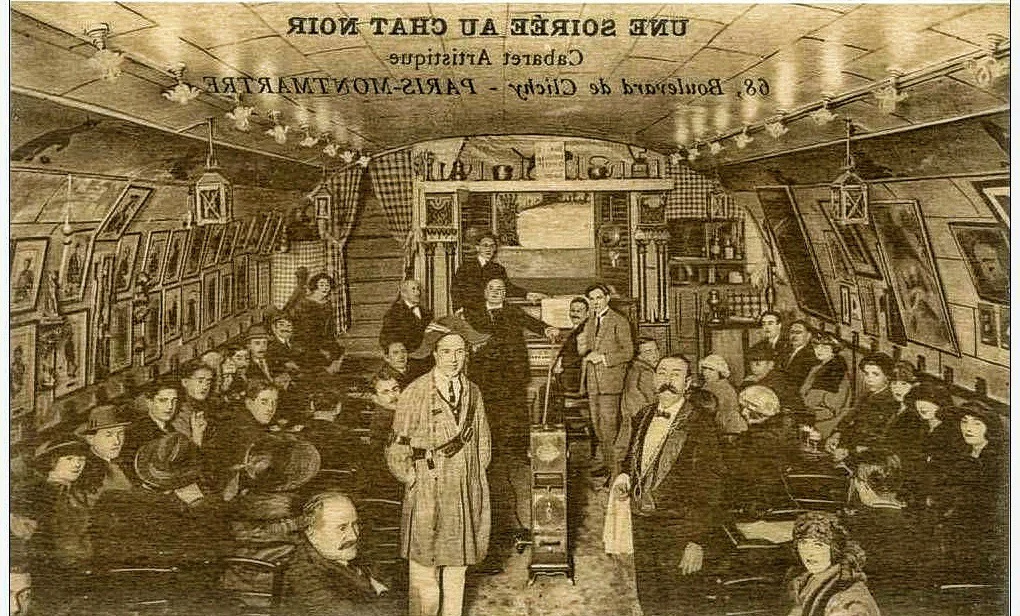 Misterios y leyendas de Montmartre: ruta nocturna por el barrio bohemio Cartel vintage de Le Chat Noir, café mítico de Montmartre
